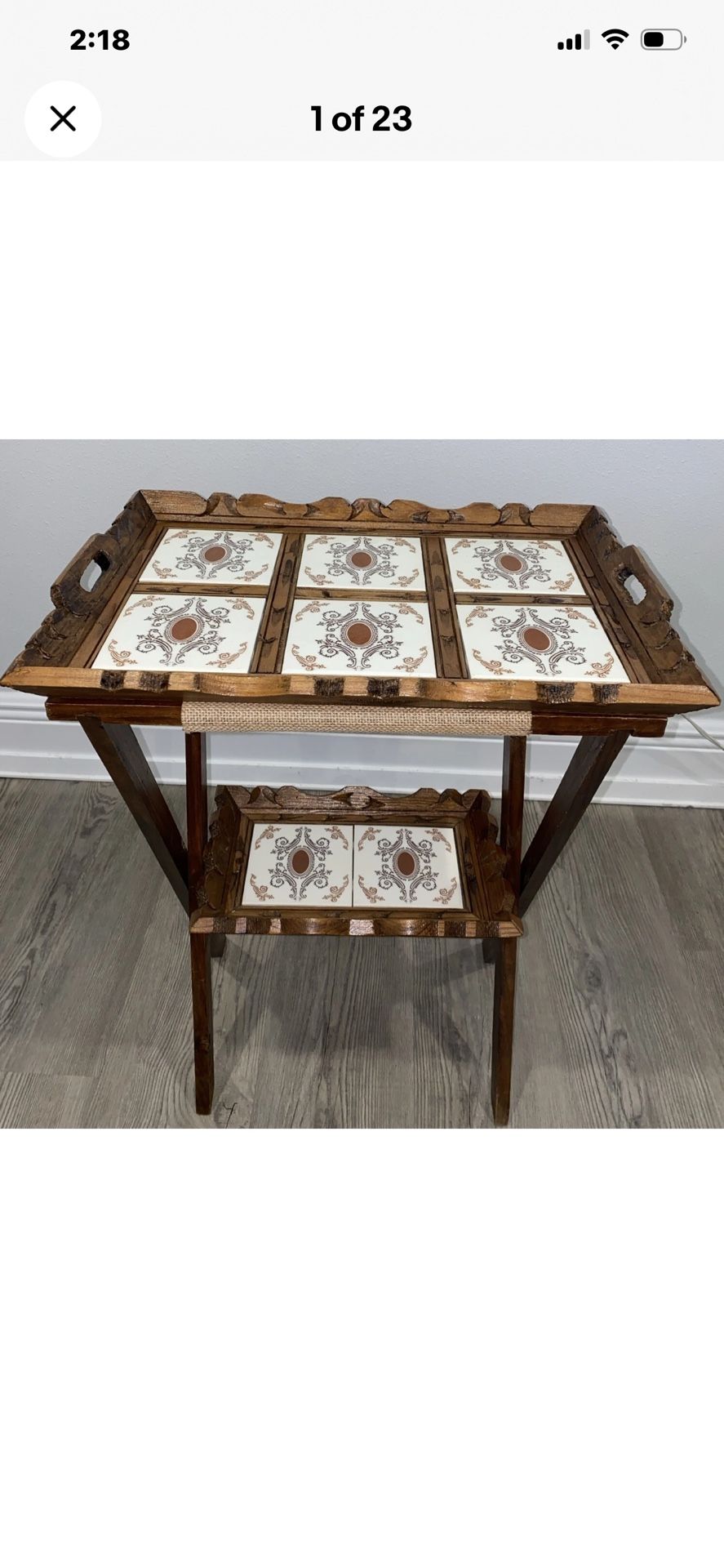 Beautiful Vintage Hand Carved Wood Breakfast Serving Tray