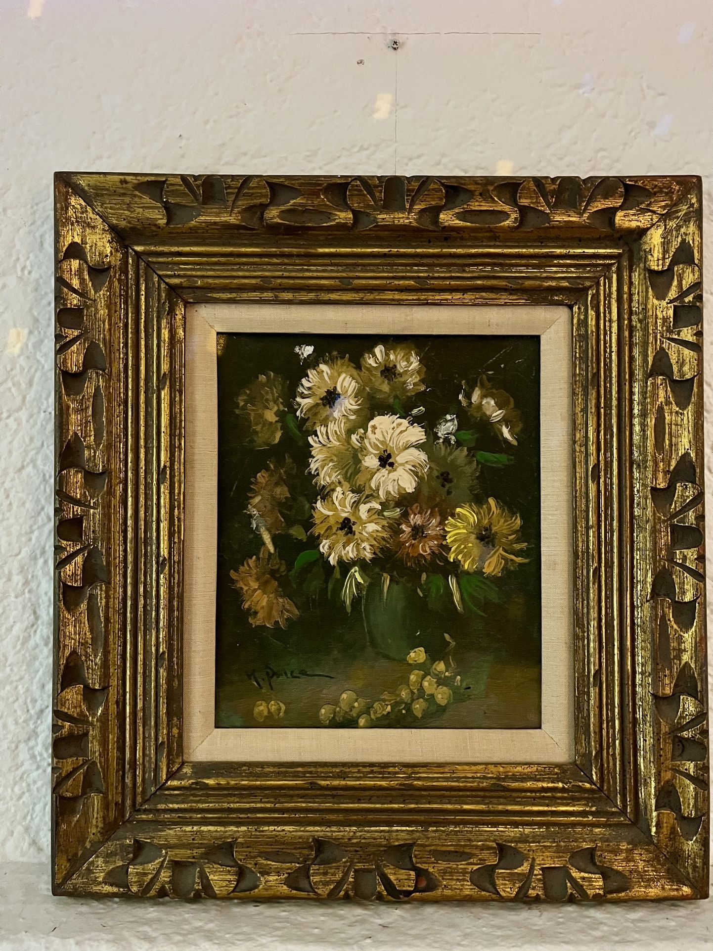 Vintage Floral Still Life Oil Painting in Ornate Gilt Frame – Signed “M. Price”