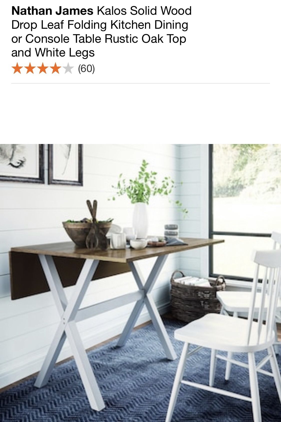 Kalos Solid Wood Drop Leaf Dining Table (New)