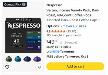 Nespresso Vertuo Pods Intense Variety Pack 40-Count
