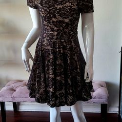 Gorgeous Small Black/Nude sequined lace dress/stretchy