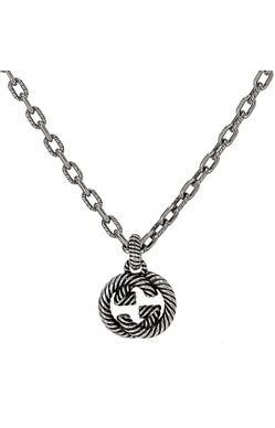 GUCCI GG INTERLOCKING G AGED 925 STERLING Silver PENDANT Necklace