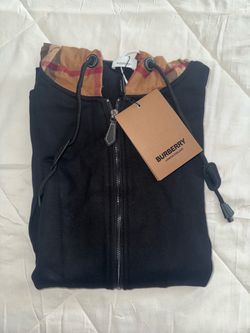 Burberry Black Zip-Up Hoodie with Check Hood