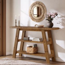 Solid Wood Console Table with Two Shelves