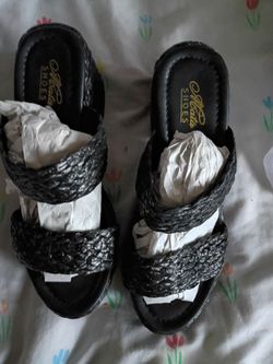 Black Woven Strap Wedge Sandals