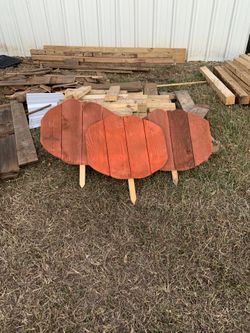 Fall pumpkin and Christmas trees yard decor