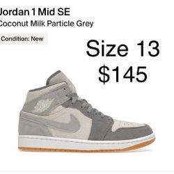 Nike - Jordan 1 Mid SE - Coconut Milk Particle Grey - 13 - DN4281-100