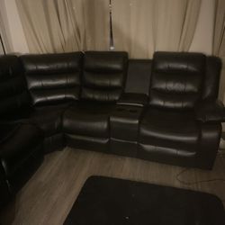 Leather Black Bluetooth Electric Reclining Couch 
