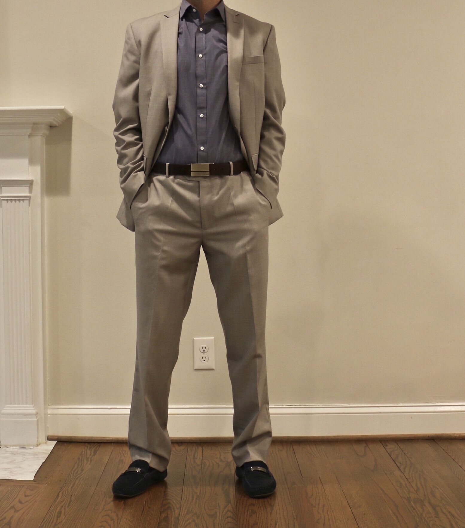 Mens Suit - Light Grey (Bar III-Slim Fit), 40R Jacket, 34x32 Pants