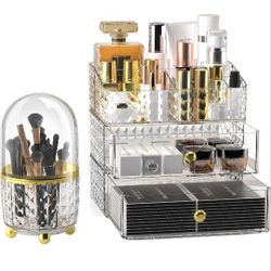 Brand New Makeup Organizer with Brush Holder,Cosmetics Display Case with Drawers,Cosmetics Organizer Storage Box (White)

