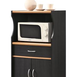 HODEDAH IMPORT Microwave Cart with One Drawer, Two Doors, and Shelf for Storage, Black-Beech.