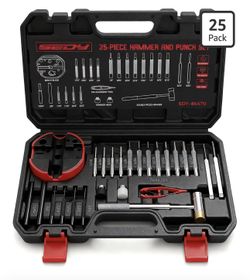 Premium Pin Punch Hammer Set: 25-Piece Punch Set and Hammer with Bench Block