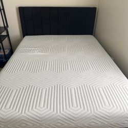 Black Queen Bed Frame with Wooden Slats and Mattress Included 