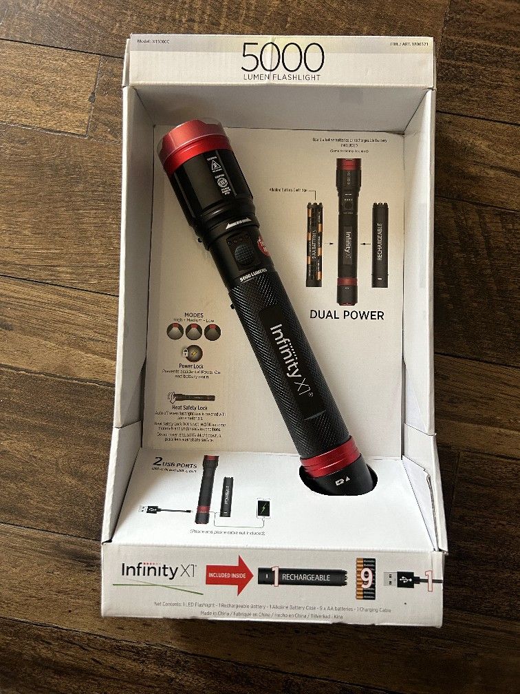 Infinity X1 Dual Power Rechargeable Flashlight 5000 Lumens
