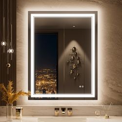 Keonjinn 28" x 36" Lighted Mirrors for Bathroom Wall, Safe Tempered Glass