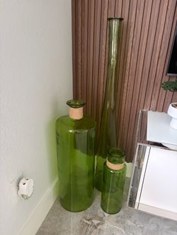 Set of 3 Green Glass Decorative Vases