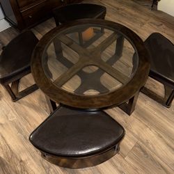 Round Coffee Table with 4 Stools