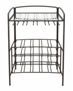 Crate & Barrel Bronze Metal Wine Rack / Bar Shelf with Glass Top – $125