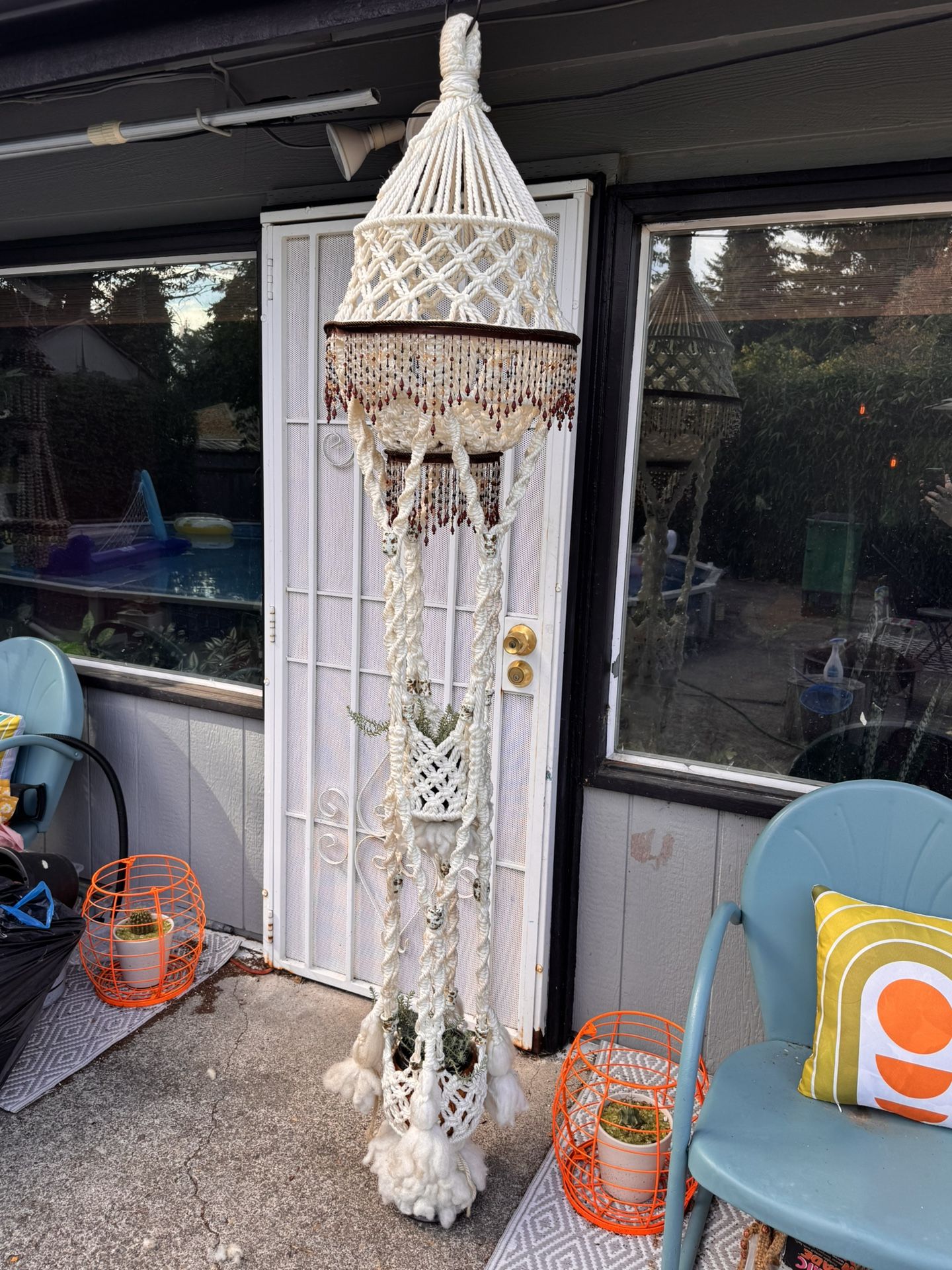 Giant Vintage Macrame Double Plant Hanger