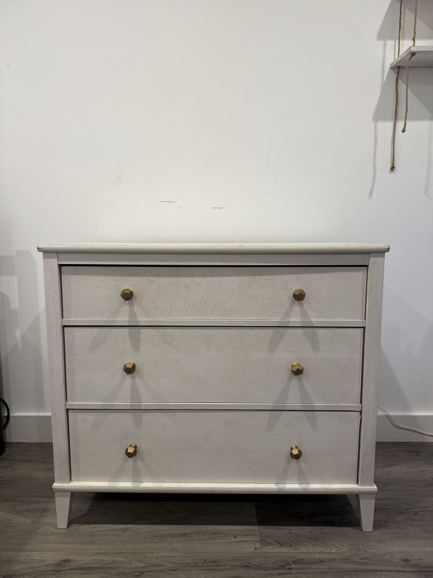 Modern 3-Drawer Dresser with Brass Knobs - Excellent Condition!