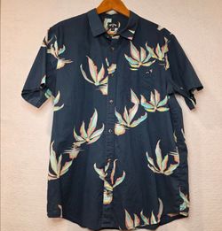 Billabong Hawaiian Blue & Multicolored Floral Hibiscus Button-Up Shirt XL Men's
