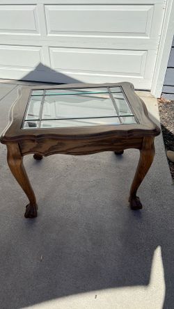 Claw Foot Oak side table with glass top