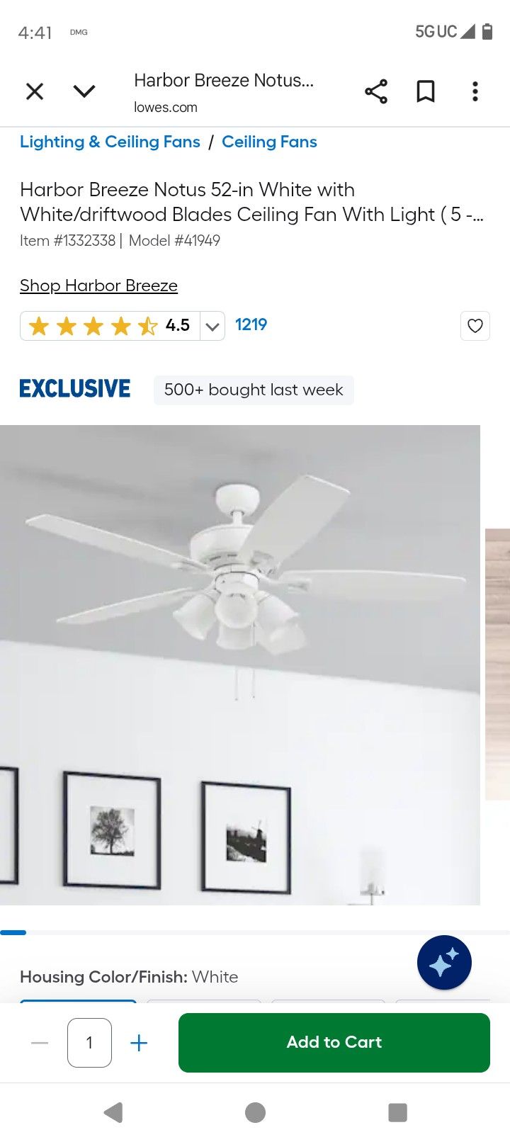 Harbor Breeze ceiling fan N.I.B