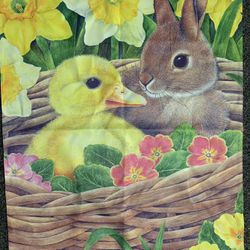New bunny and duckling in nest large 28” X 40” double sided spring summer Garden Flag