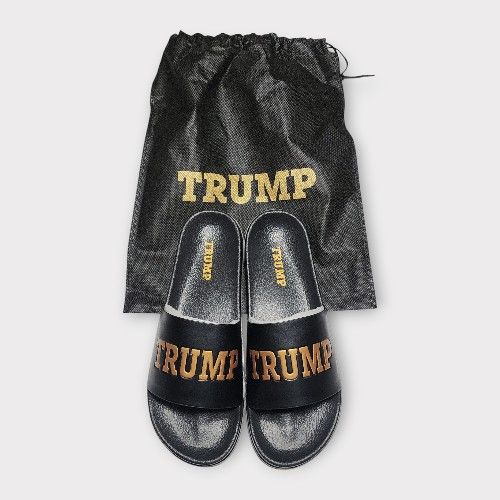 DONALD TRUMP Slides Black & Gold Authentic Sandals NEW Size XL Men's