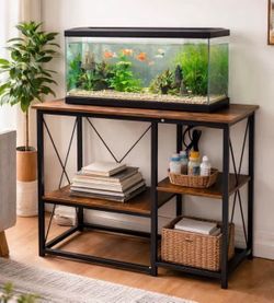 20-29-37 Gallon Fish Tank Stand with Power Outlet, 30x13 Metal Aquarium Stand with Filter Storage, 6-Leg Reptile Tank Stand with 3-Tier Adjustable Sto
