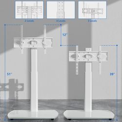 TV Floor Stand with Swivel Mount, Universal for 32-65 Inch LCD LED Flat Screens, White Height Adjustable Space Saving Corner TV Stand