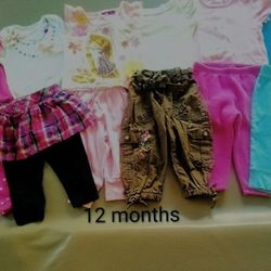 12 Month Baby Girl Clothing 12-piece LOT (Shirts & Pants)