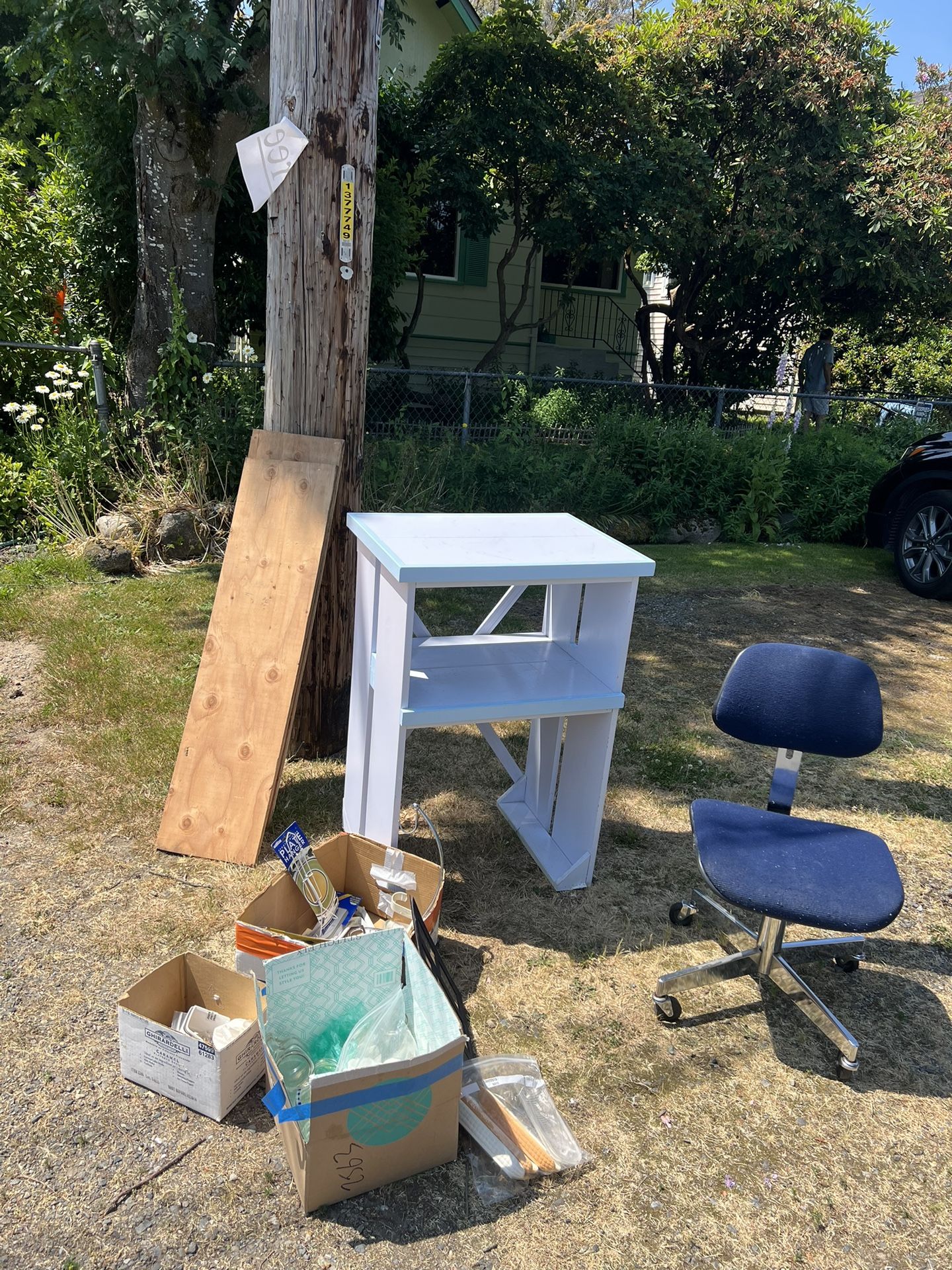 Small Table, Chair, Glassware Plywood