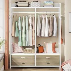 F1899 Freestanding Closet Organizer, Garment Rack with Drawers & Shelves