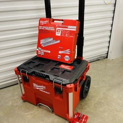 Milwaukee packout Rolling box And Milwaukee 47pcs 1/2” Tool Set