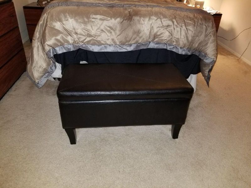 Black leather bed bench