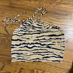 Halter Zebra Print Crop Top with Ring Detail