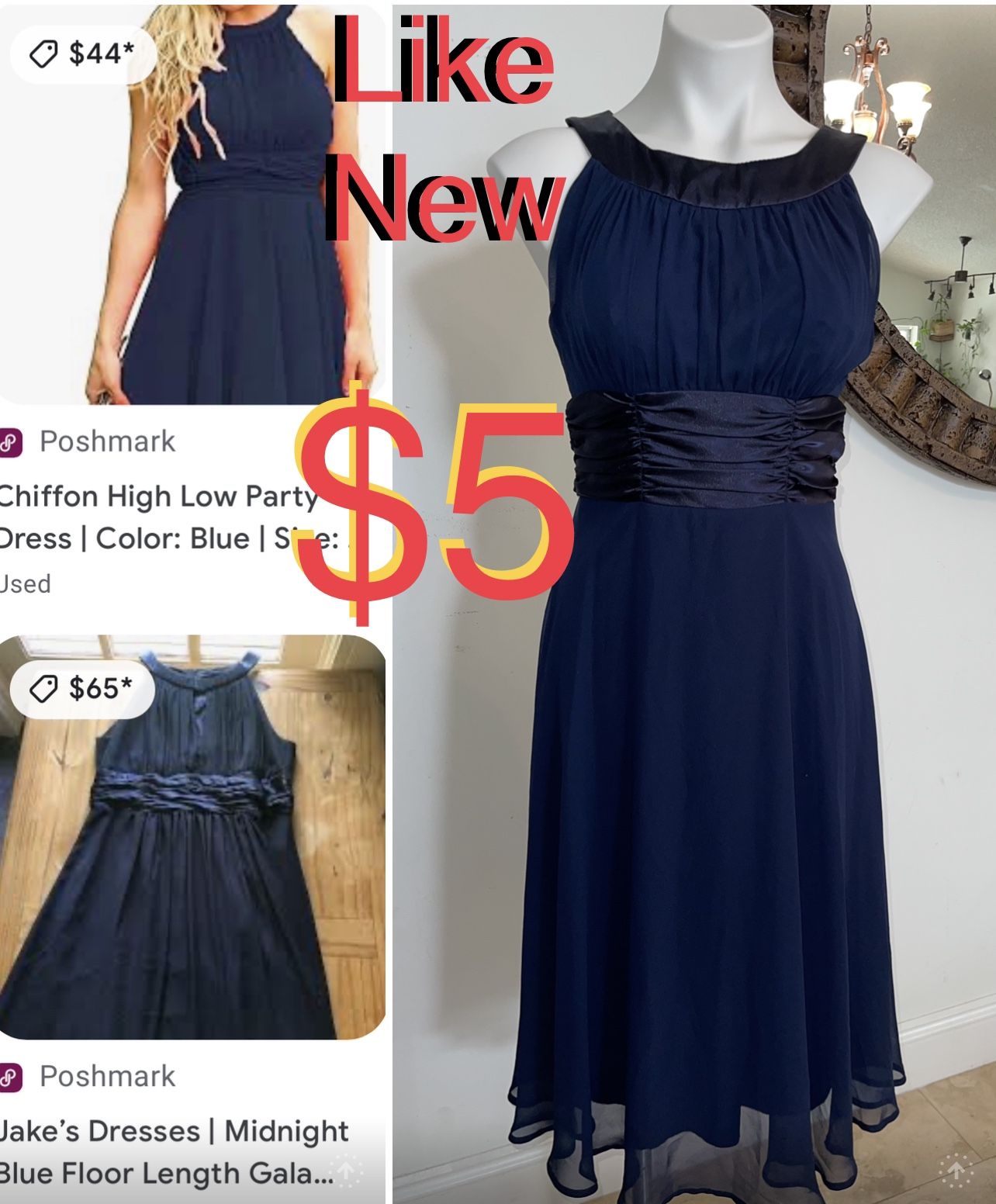 $5 Like New Beautiful Cocktail Dress in Mint Condition Blue Size 6