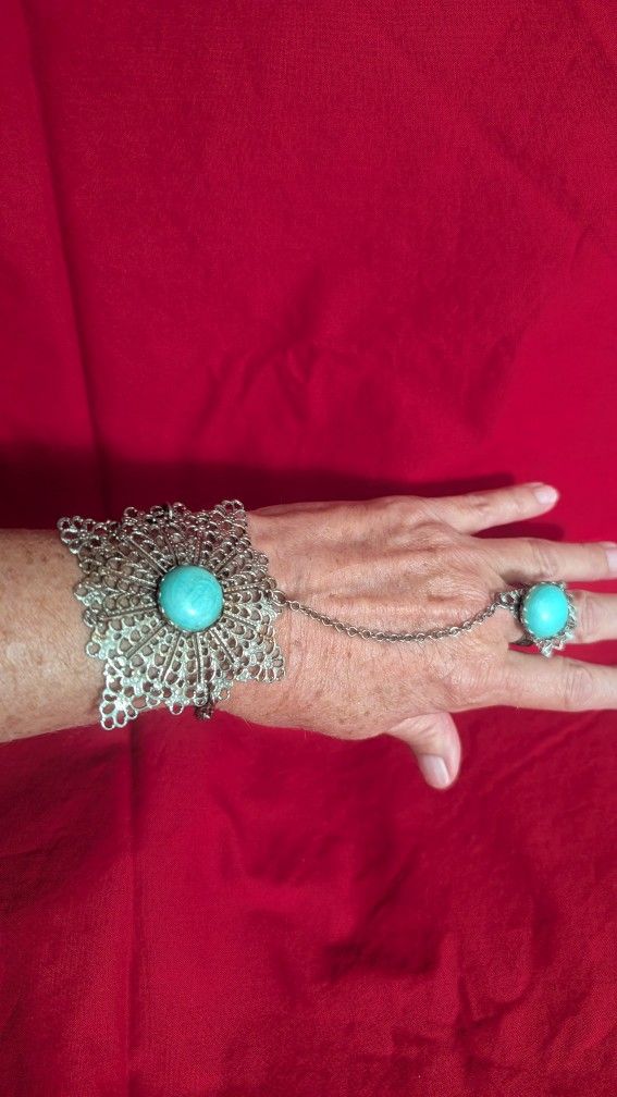 Slave/Bohemian Bracelet With Attached Adjustable Ring