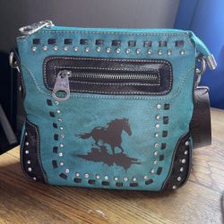 Womens Western Stud Teal Crossbody bag