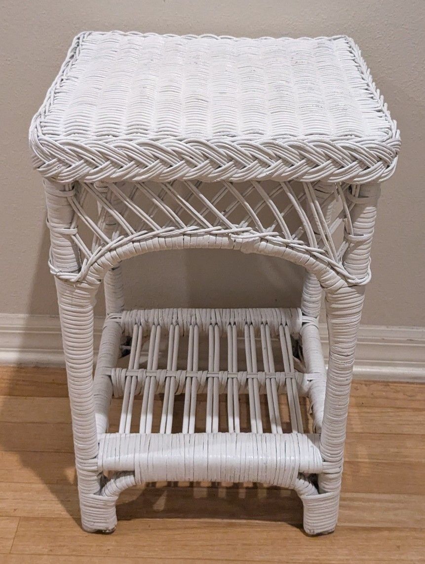 White Wicker Side Table