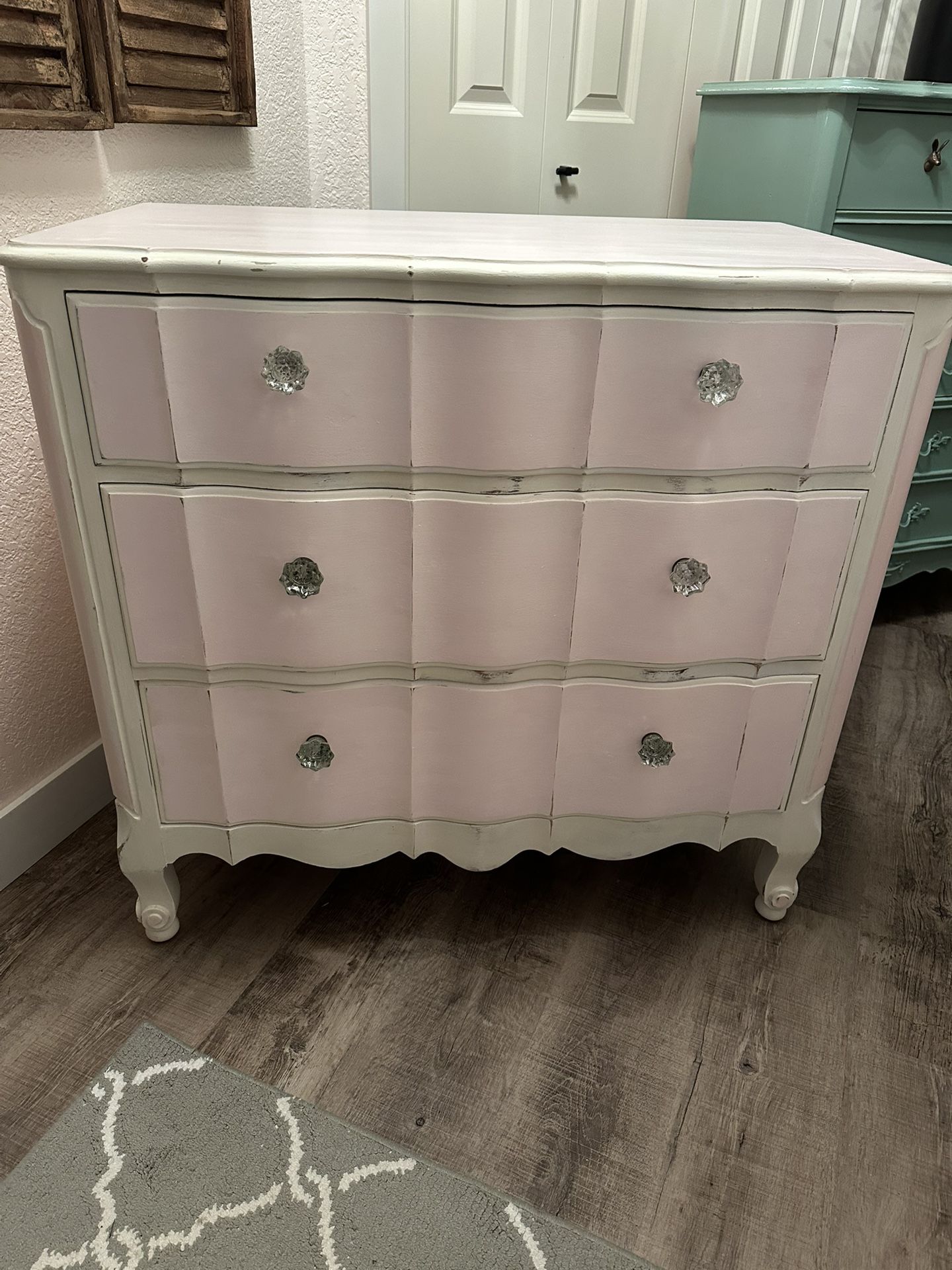 Pink & White 3 Drawer Dresser ALL Wood 