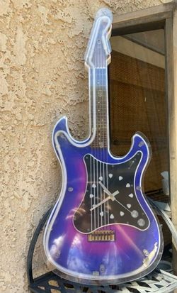 Vintage Blue Neon Light Guitar Wall Clock "29 Inch Working 