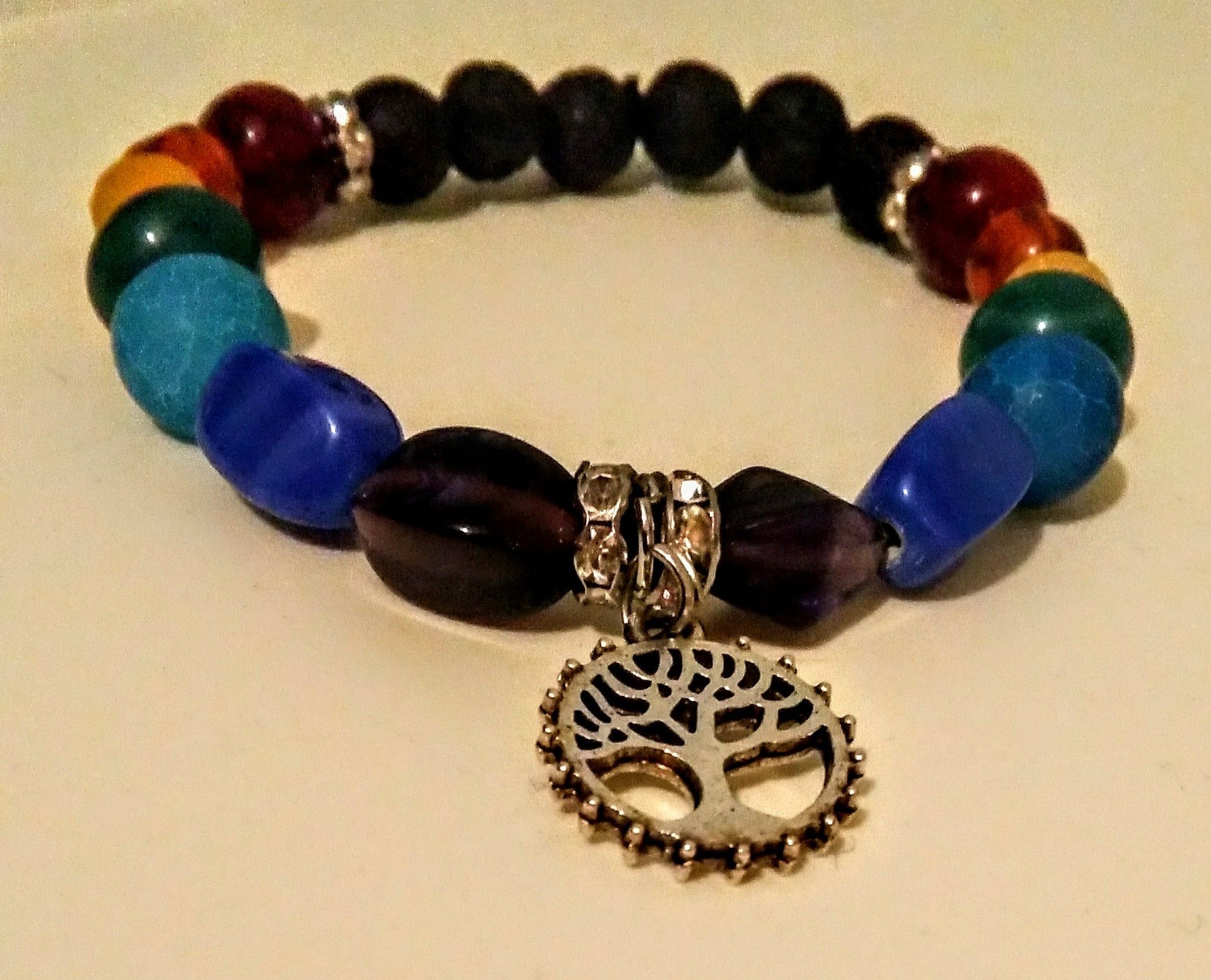 7 Chakra Reiki Healing Bracelet with Silver Tree Of Life Charm