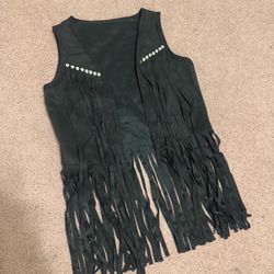 New Medium Black Vest Western Fringe Cowgirl Boho Festival 