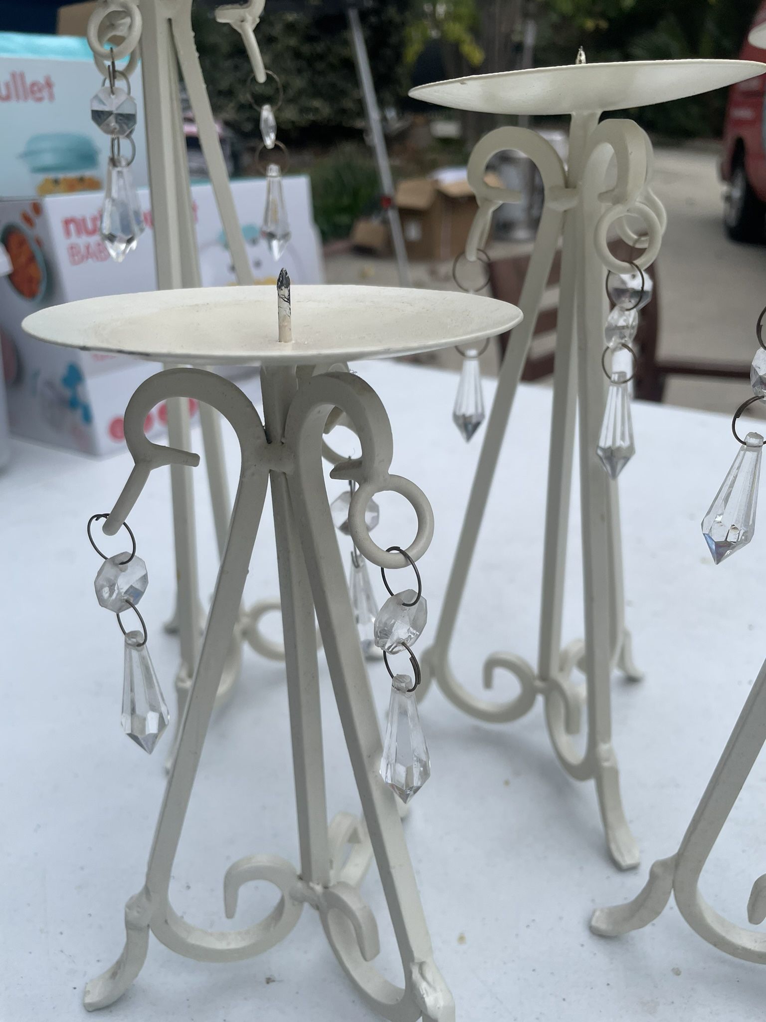 Candle Holders White Metal Set Of 4