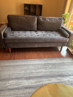Gray Velvet Tufted Mid-Century Modern Sofa