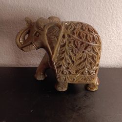 EXQUISITE Handcarved Gorara Marble 8" Draped Trunk-up Elephant Sculpture.
