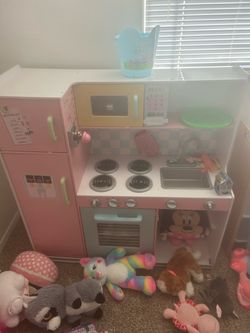 Kids Wooden Play Kitchen Set Pink