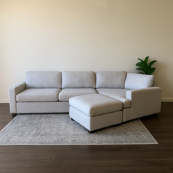 Large Thomasville Ezra Gray Angled Sectional Couch with Ottoman
